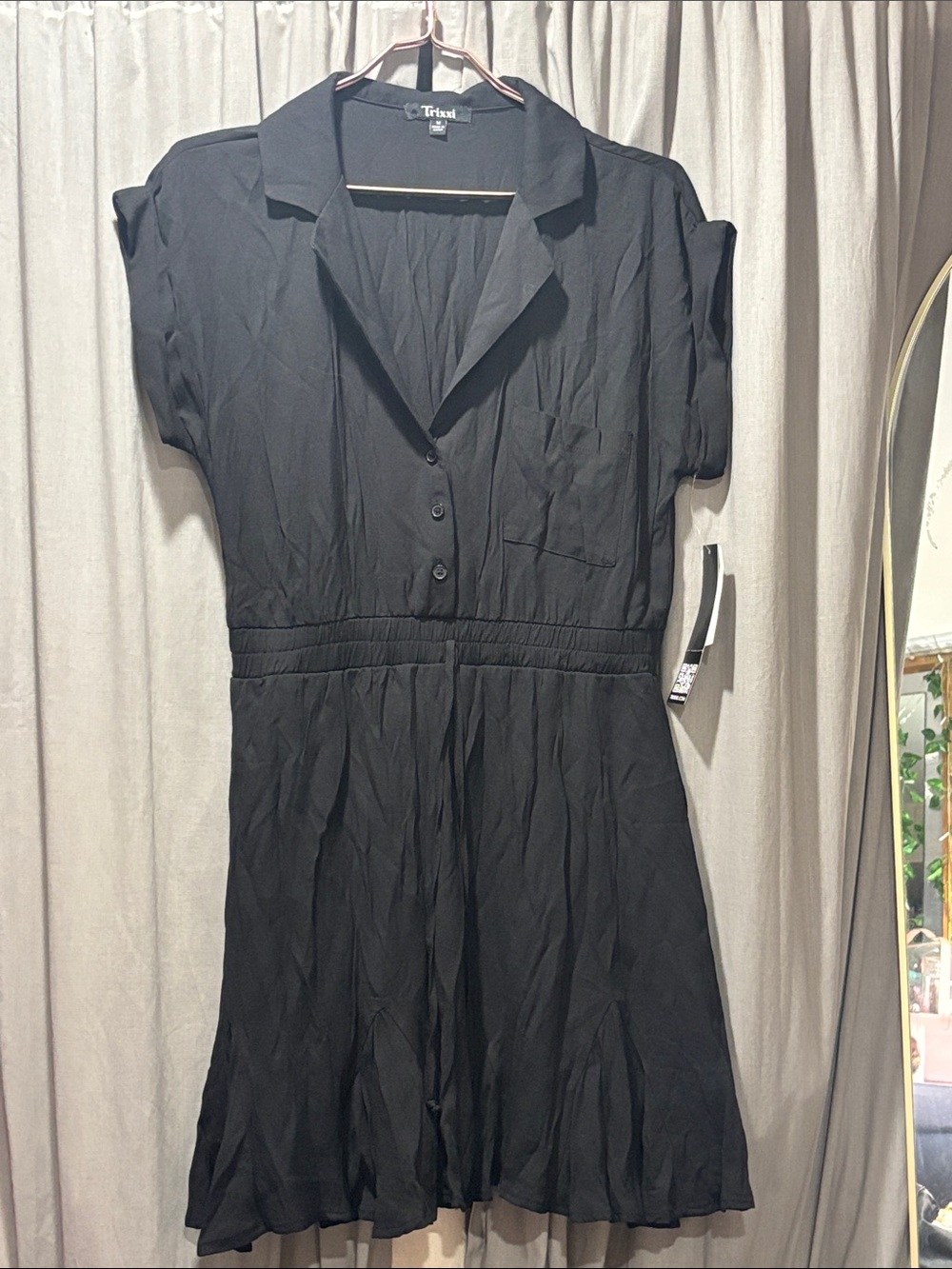 Tribal Black Short-Sleeve Collared Button-Front Dress